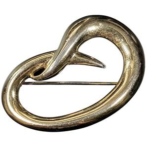 VTG 80s Modernist Abstract Loop & Hook Brooch Gold Tone Fluid Pin Sculptural